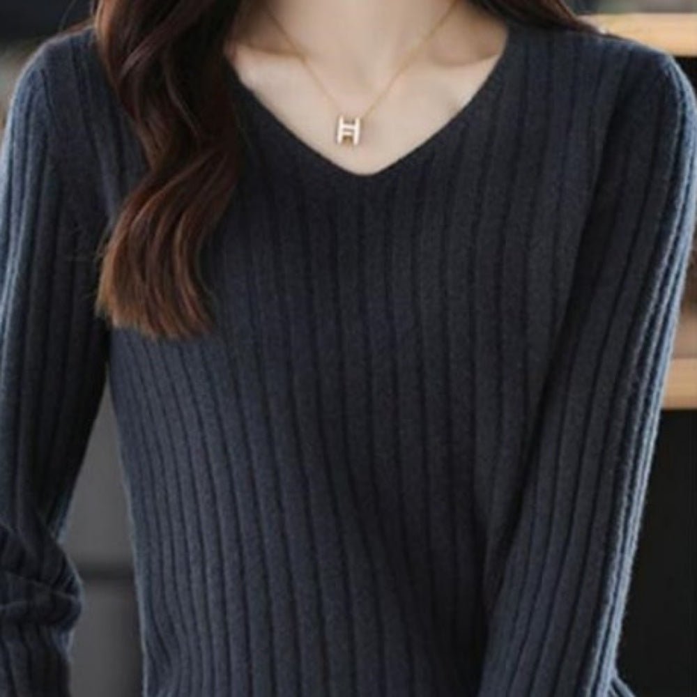Vネックリブニットトップス|オフィスカジュアル レディース 通販【ミレジェネ】