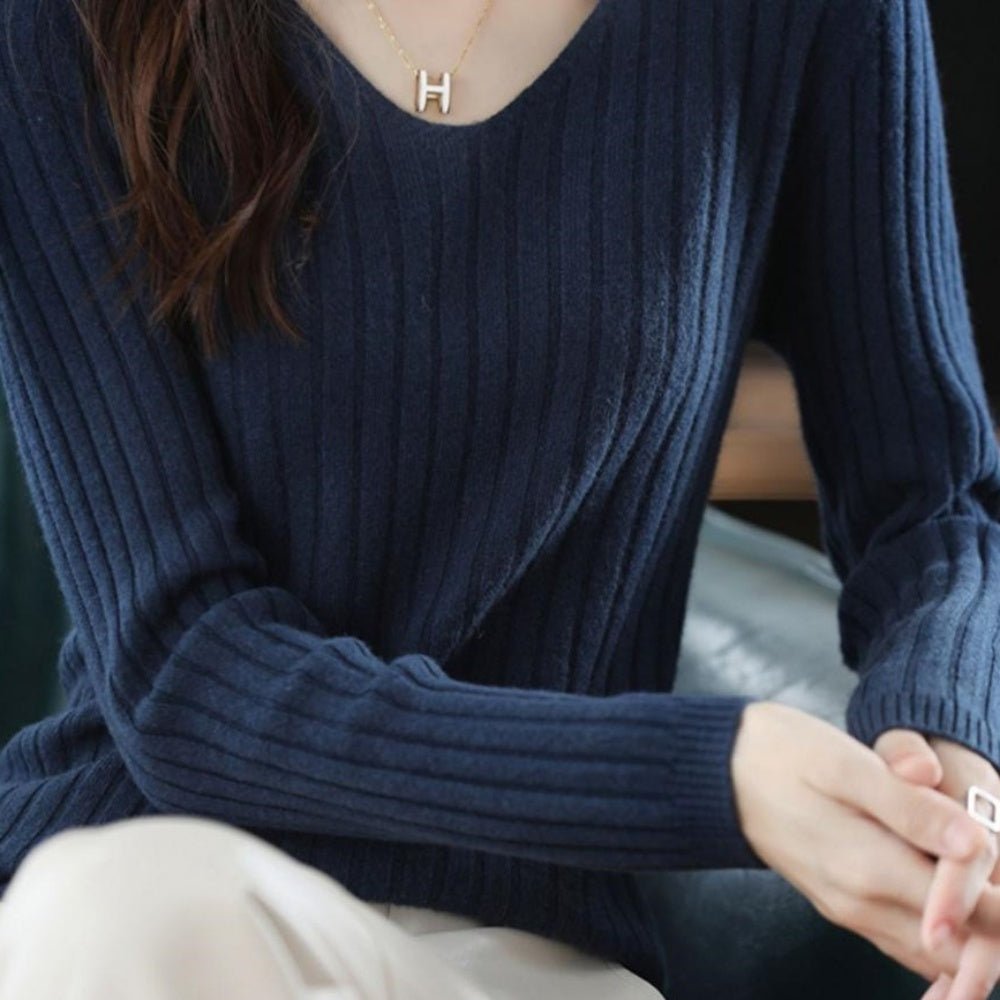 Vネックリブニットトップス|オフィスカジュアル レディース 通販【ミレジェネ】