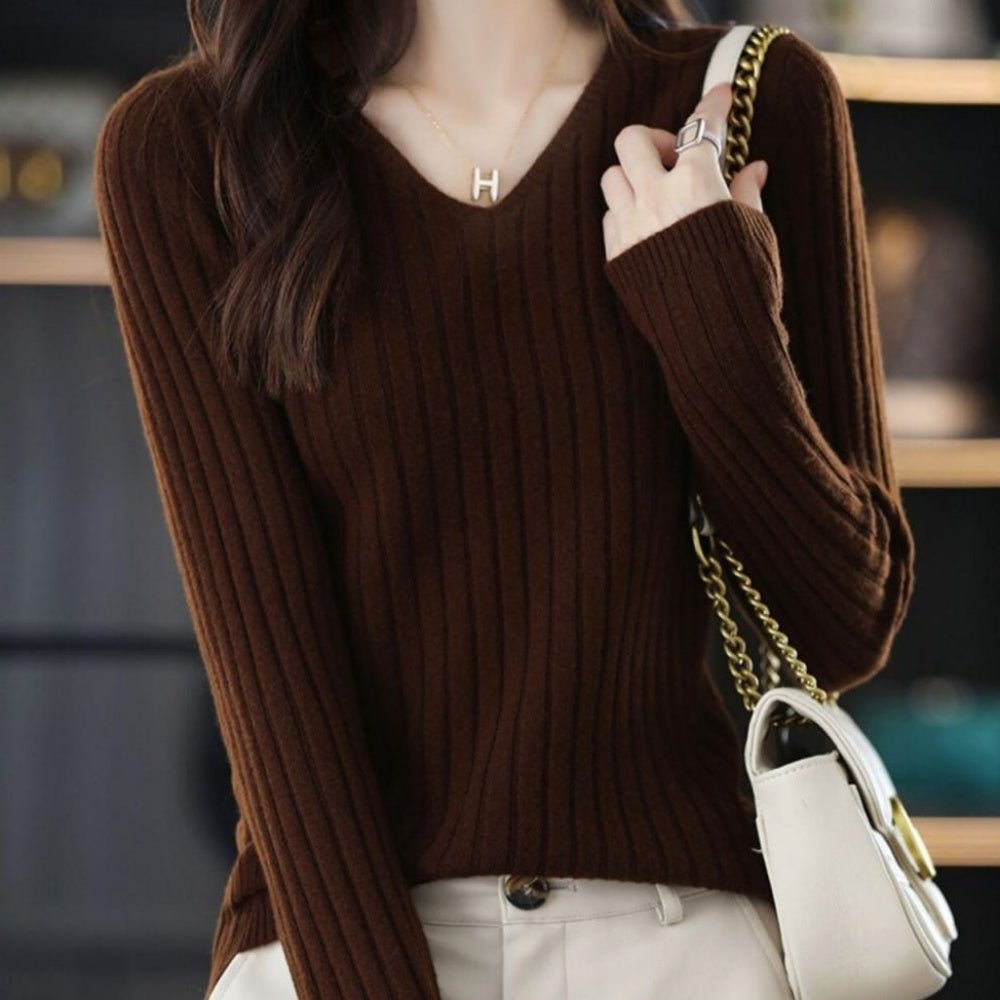 Vネックリブニットトップス|オフィスカジュアル レディース 通販【ミレジェネ】