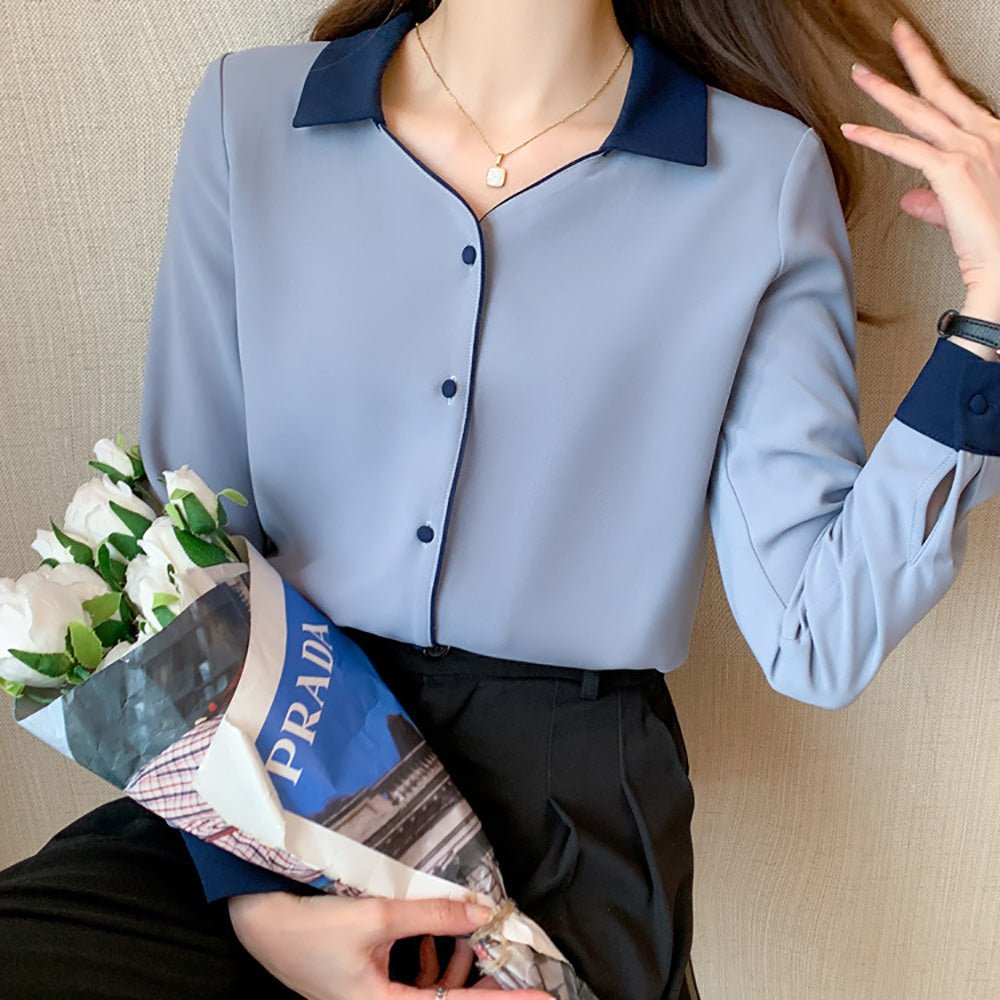 Vネックバイカラーシャツ