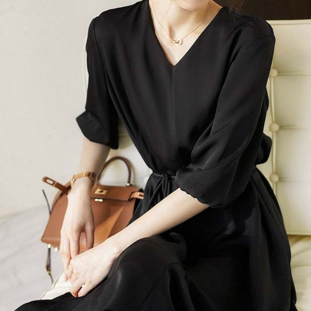 ウエストリボンVネックワンピース|オフィスカジュアル レディース 通販【ミレジェネ】