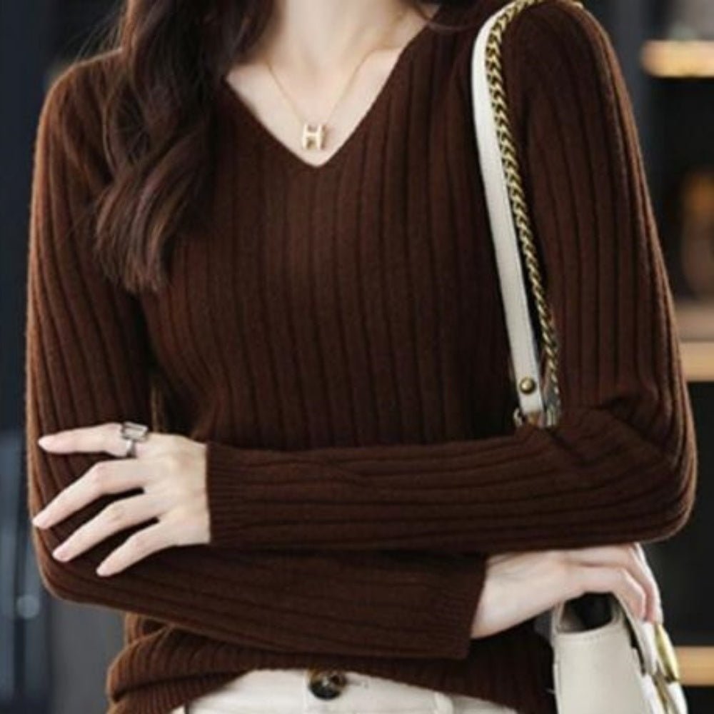 Vネックリブニットトップス|オフィスカジュアル レディース 通販【ミレジェネ】