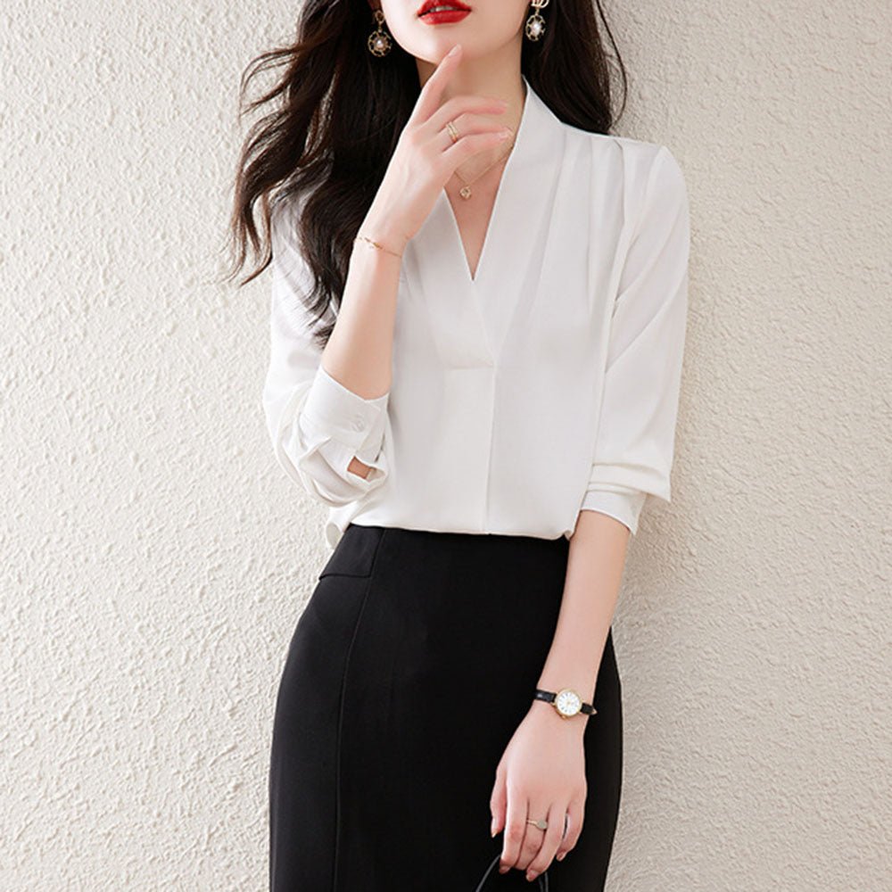 Vネック綺麗めブラウス|オフィスカジュアル レディース 通販【ミレジェネ】