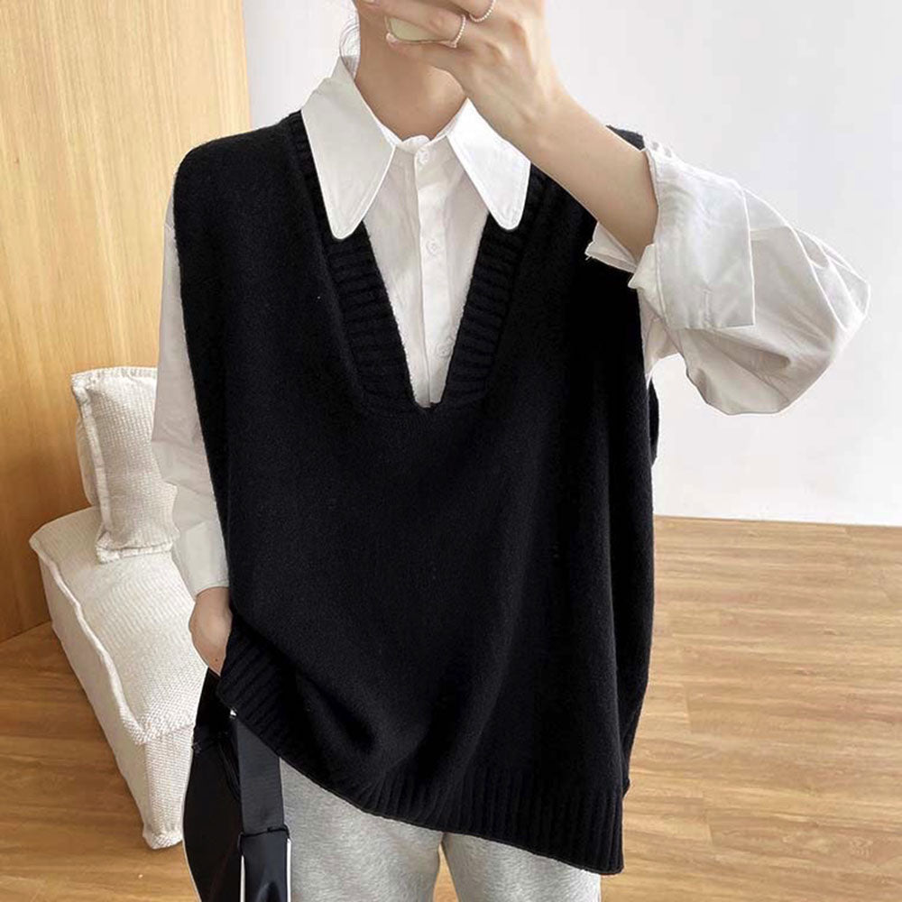 深Vネックニットベスト|オフィスカジュアル レディース 通販【ミレジェネ】