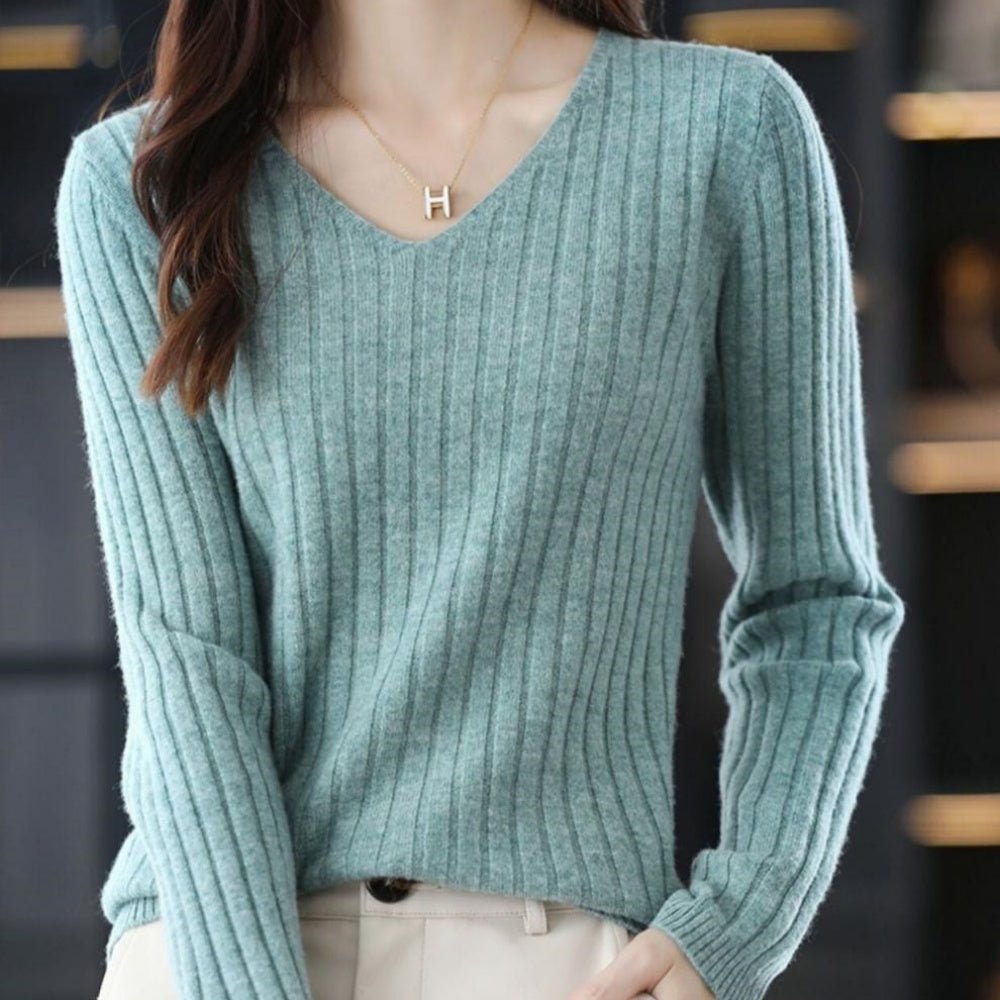 Vネックリブニットトップス|オフィスカジュアル レディース 通販【ミレジェネ】