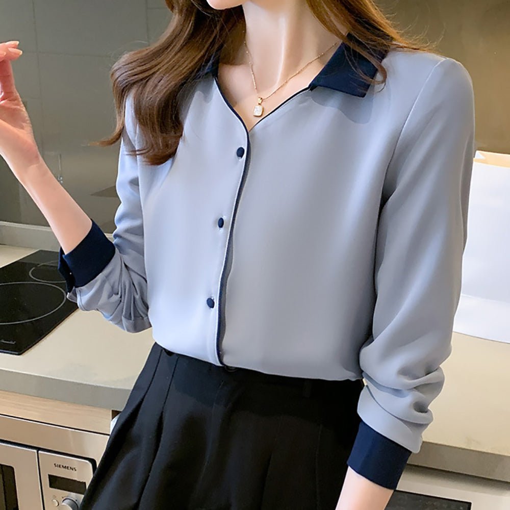 Vネックバイカラーシャツ|オフィスカジュアル レディース 通販【ミレジェネ】