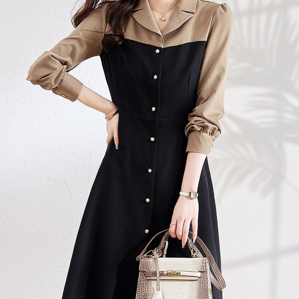 <即納>Vネックツートーンワンピース|オフィスカジュアル レディース 通販 Millennial Generation【ミレジェネ】