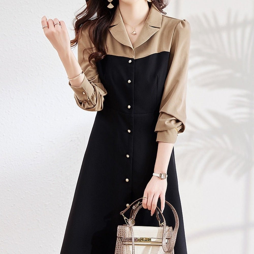 <即納>Vネックツートーンワンピース|オフィスカジュアル レディース 通販 Millennial Generation【ミレジェネ】