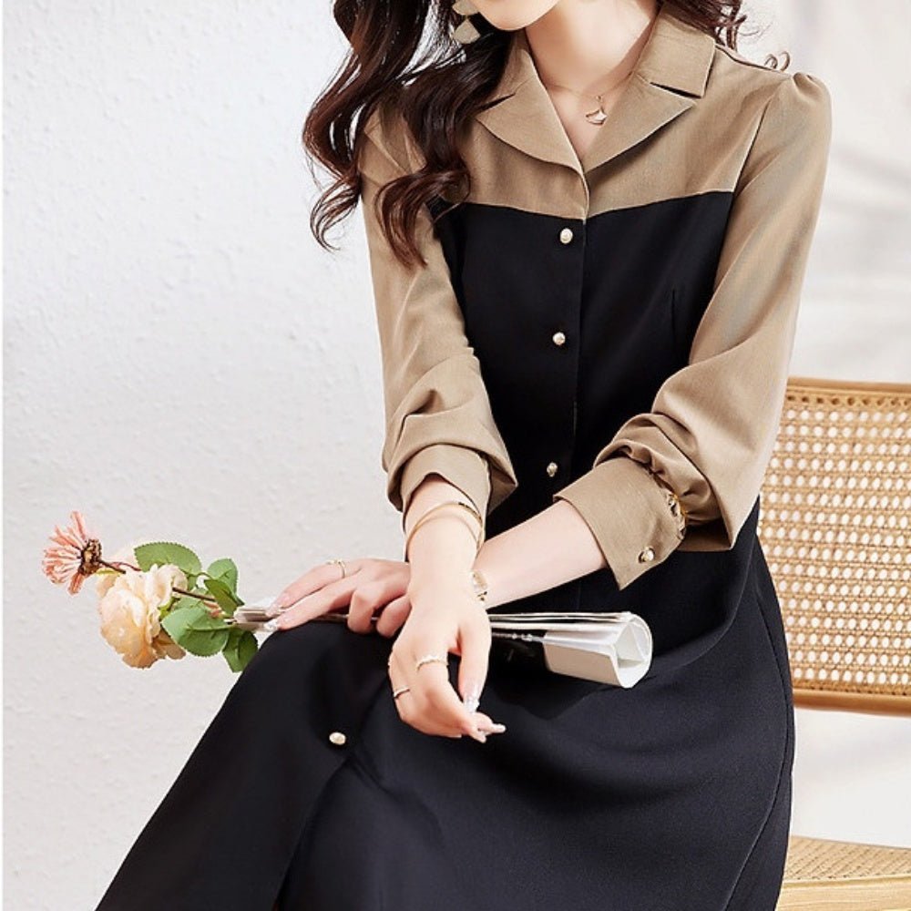 <即納>Vネックツートーンワンピース|オフィスカジュアル レディース 通販 Millennial Generation【ミレジェネ】