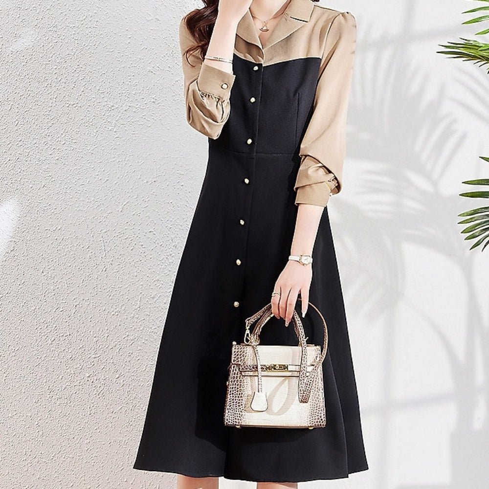 オフィスカジュアル 春 Vネックツートーンワンピース ミレジェネ