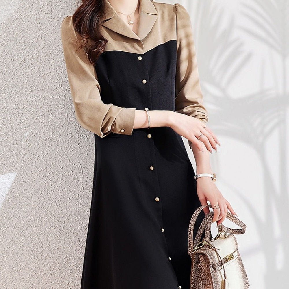 <即納>Vネックツートーンワンピース|オフィスカジュアル レディース 通販 Millennial Generation【ミレジェネ】