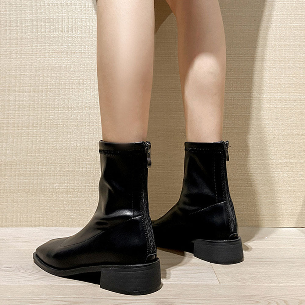 バックZipスクエアトゥショートブーツ|オフィスカジュアル レディース 通販【ミレジェネ】