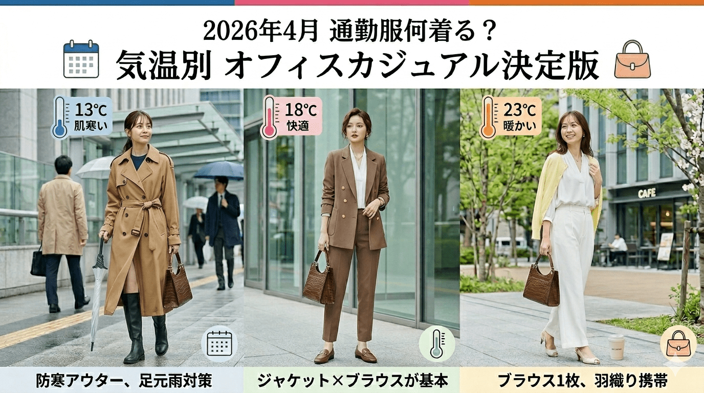 【2026年4月】通勤服何着る？気温別で失敗しないオフィスカジュアルコーデ - Millennial Generation
