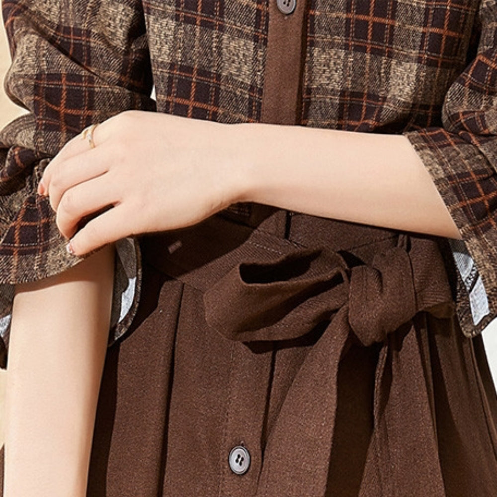 ウエスト切り替えチェック柄シャツワンピース