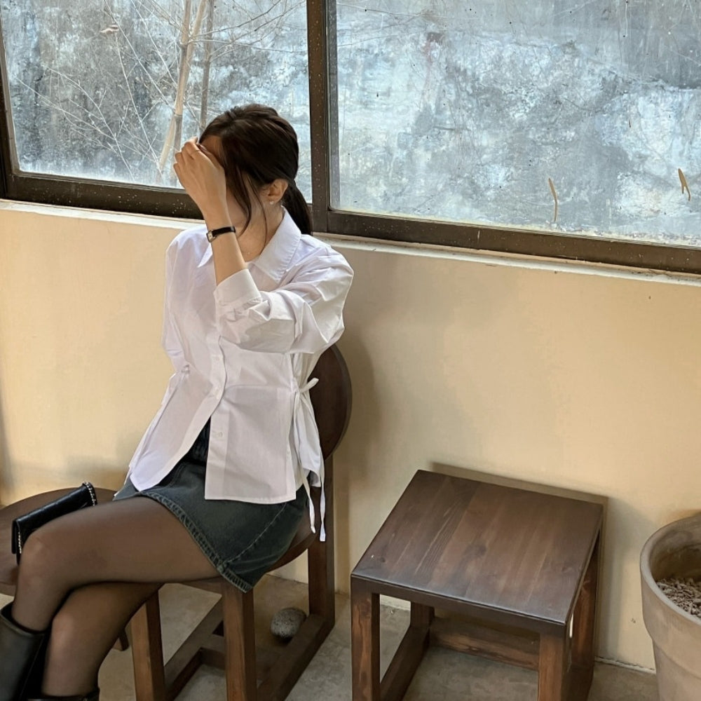 サイドリボン付きウエストシェイプシャツ