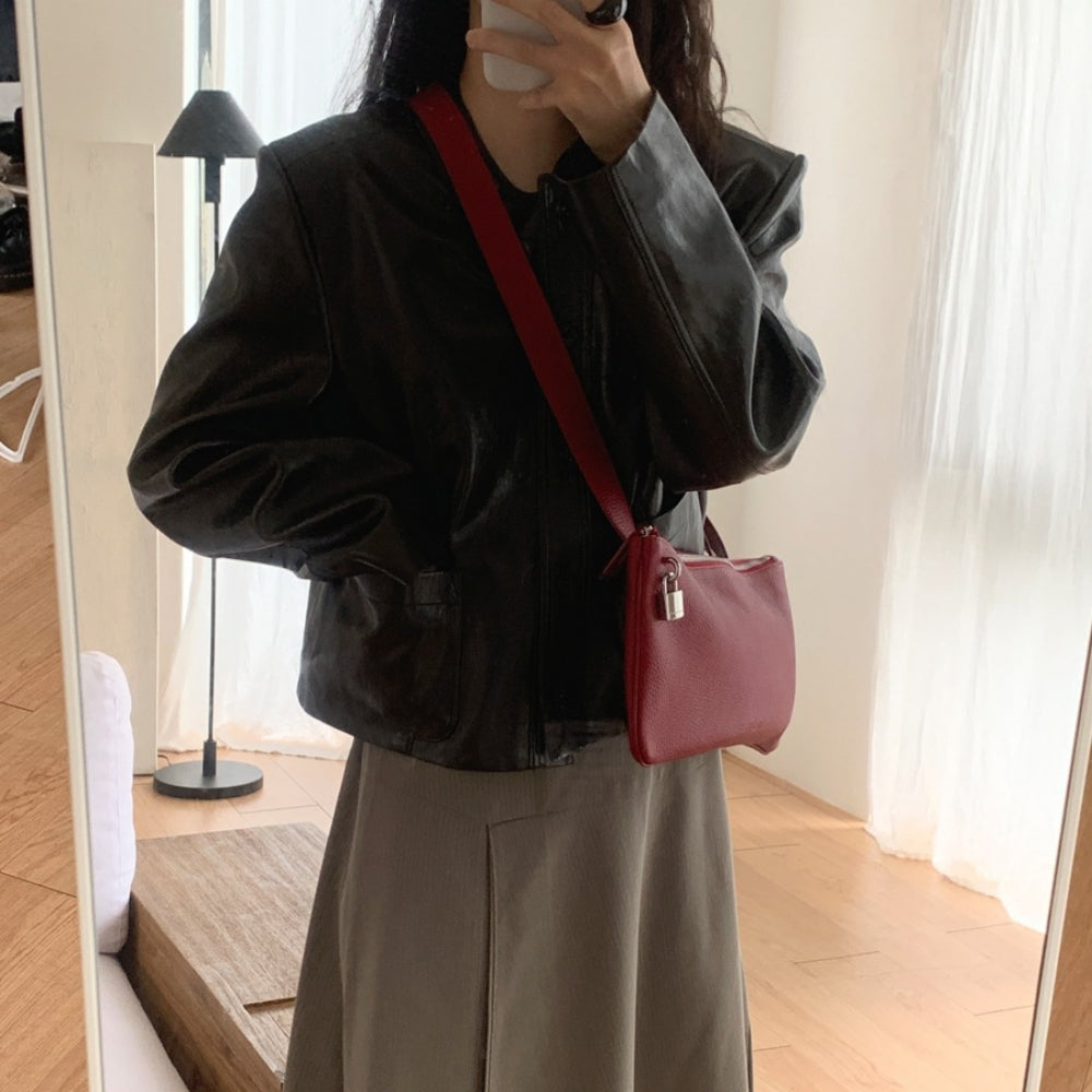 ノーカラーフェイクレザージャケット