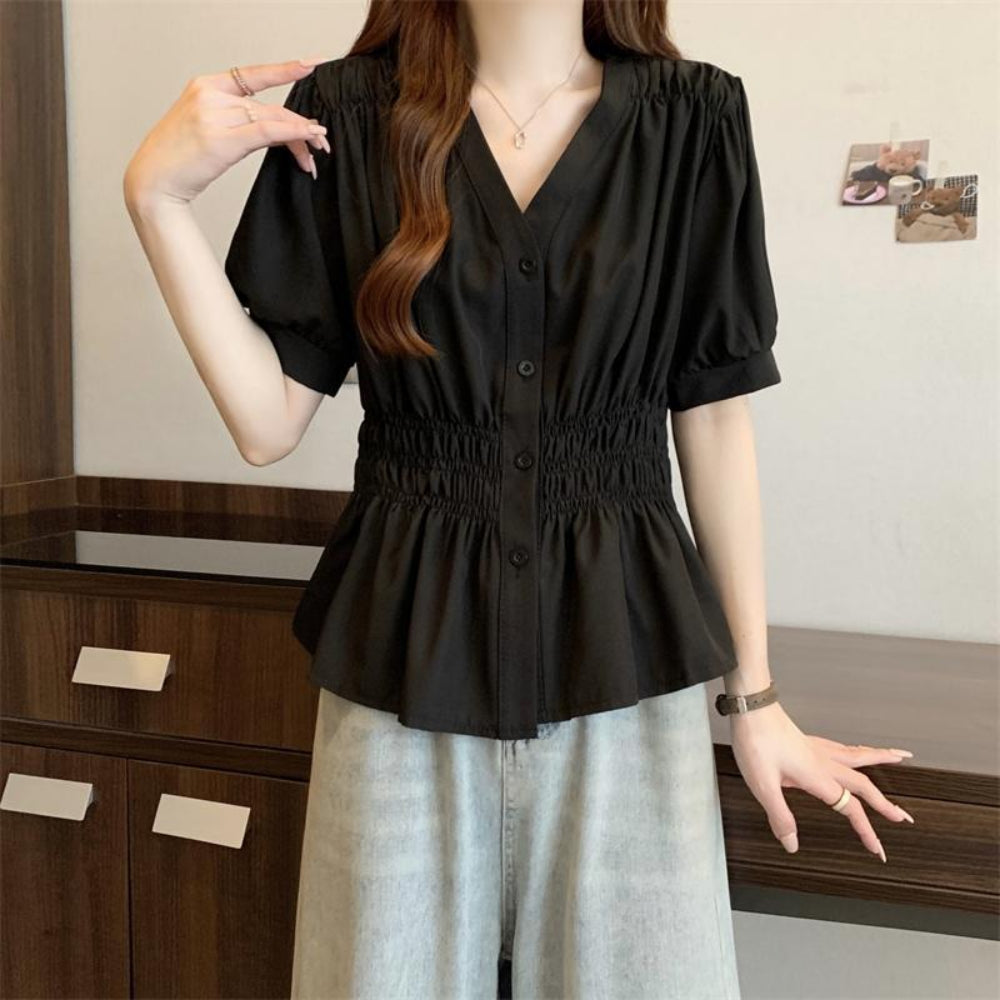 ウエストシャーリングブラウス