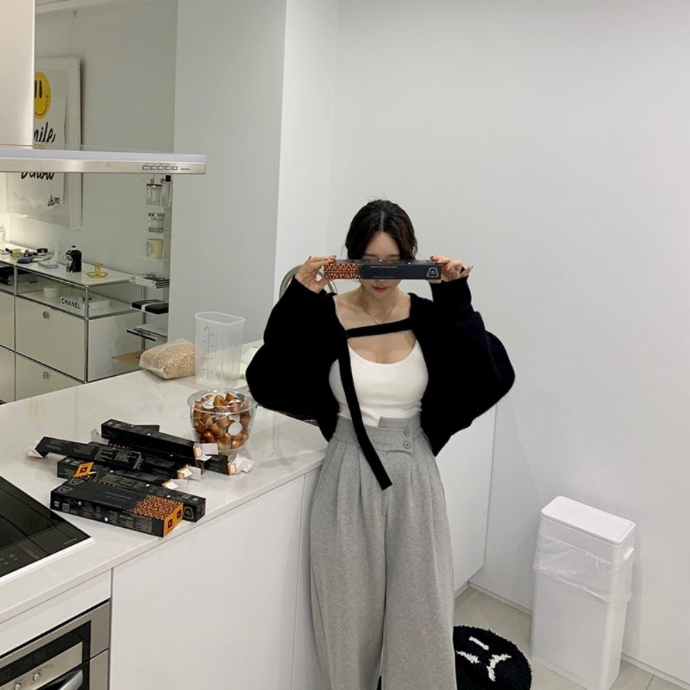 ハイウエストスウェットワイドストレートパンツ