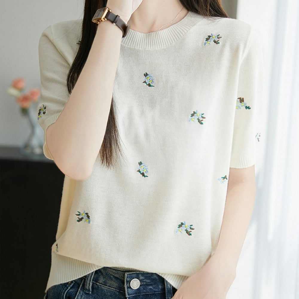 花柄刺繍ニットトップス