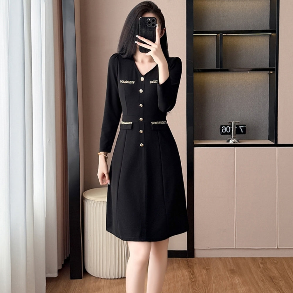 フロントボタン７分袖ワンピース｜オフィスカジュアル レディース 通販【ミレジェネ】
