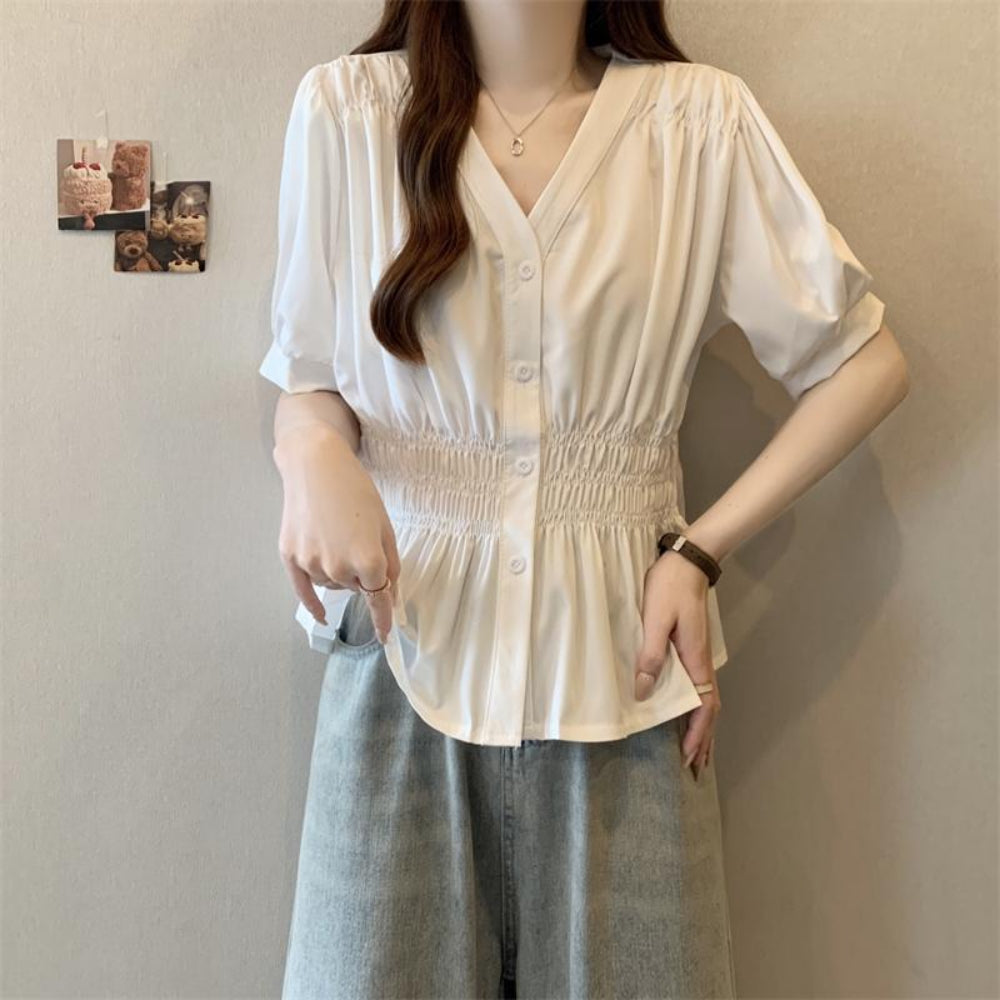ウエストシャーリングブラウス