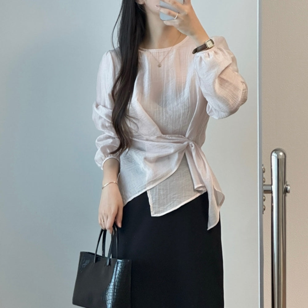 ラウンドネックアシメシアートップス