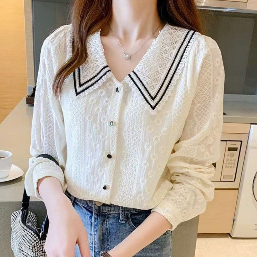 総刺繍コットンブラウス