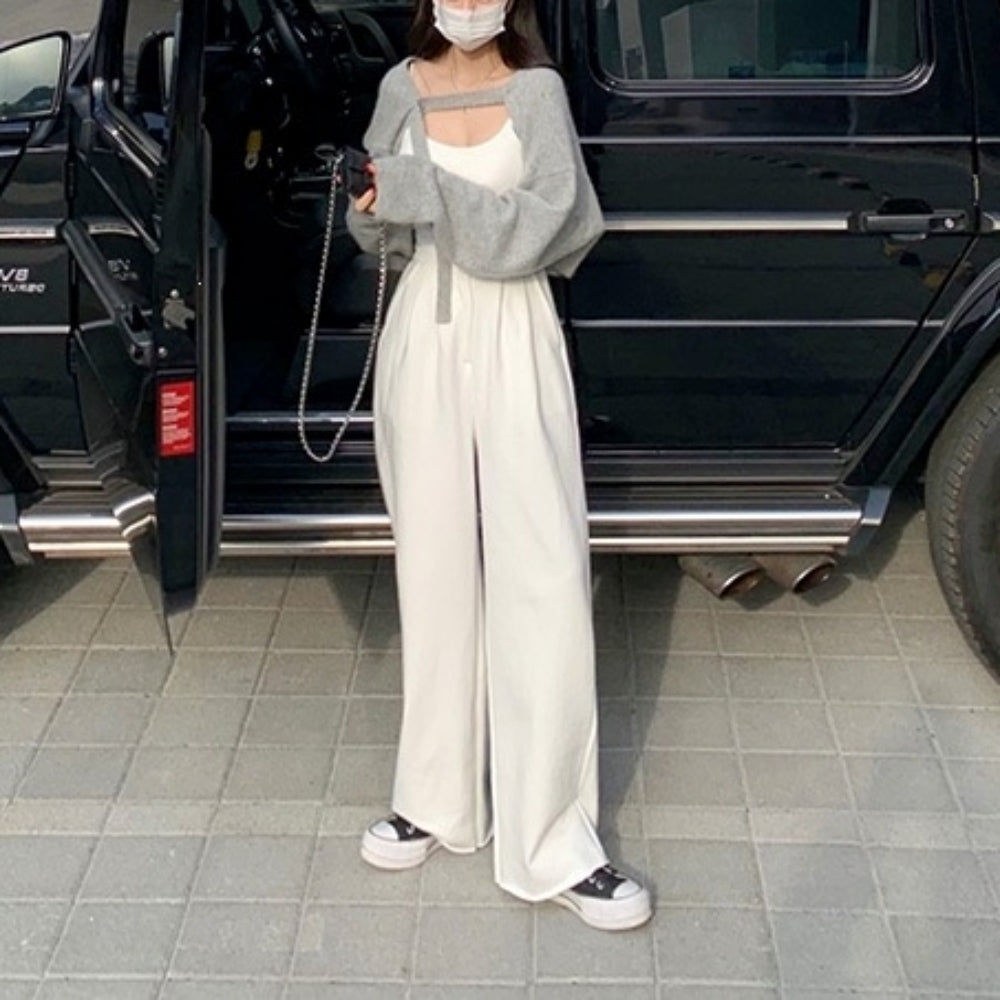 ハイウエストスウェットワイドストレートパンツ
