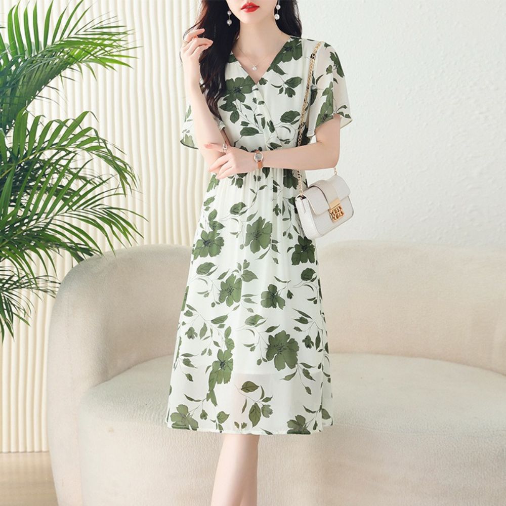 花柄シフォンワンピース