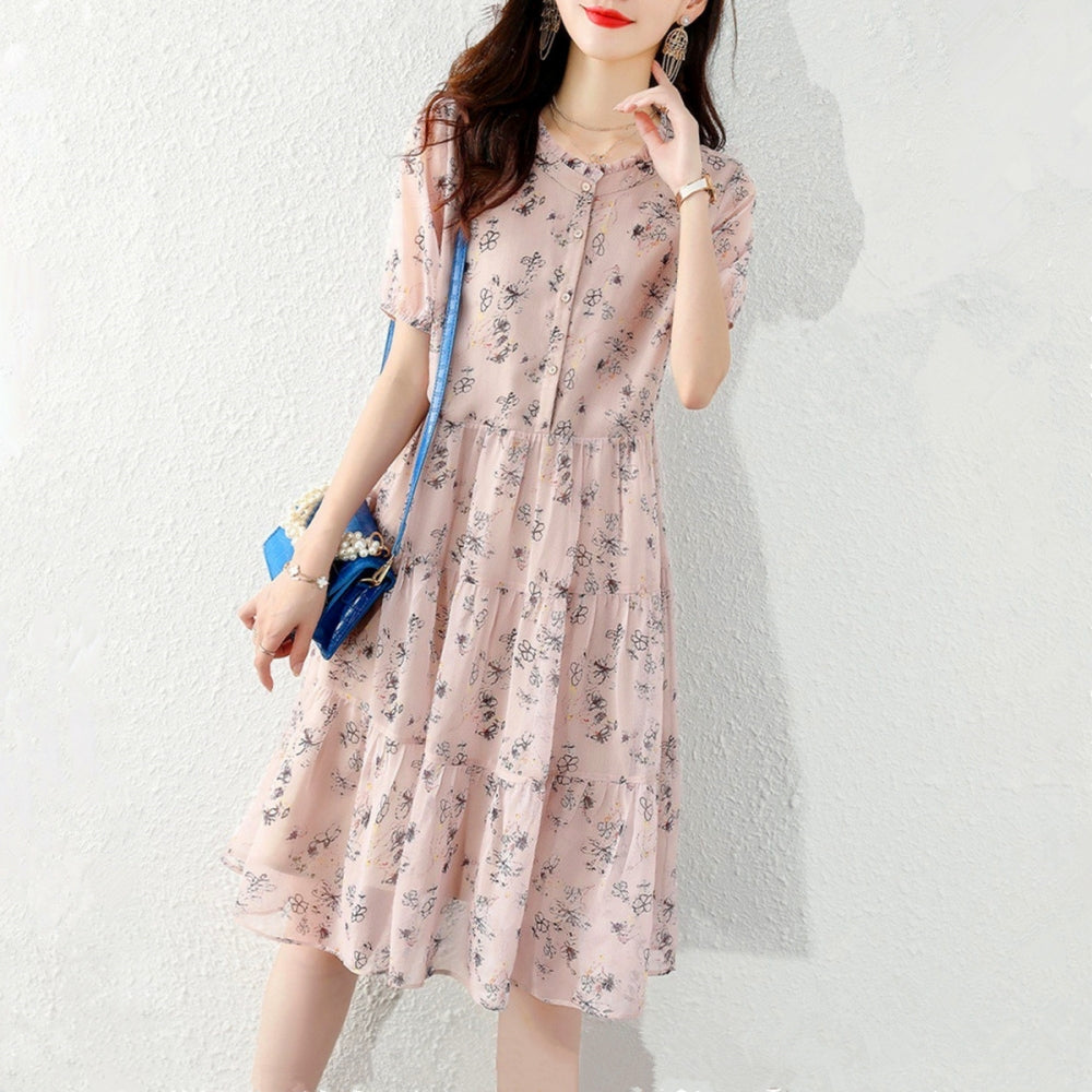花柄シフォンティアードワンピース
