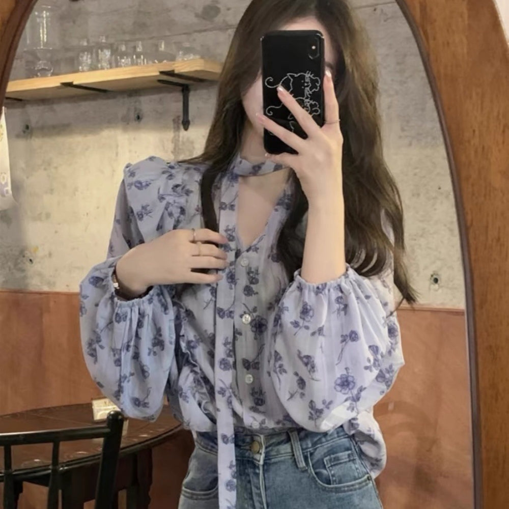 タイ付きフラワーフリルブラウス｜オフィスカジュアル レディース 通販【ミレジェネ】