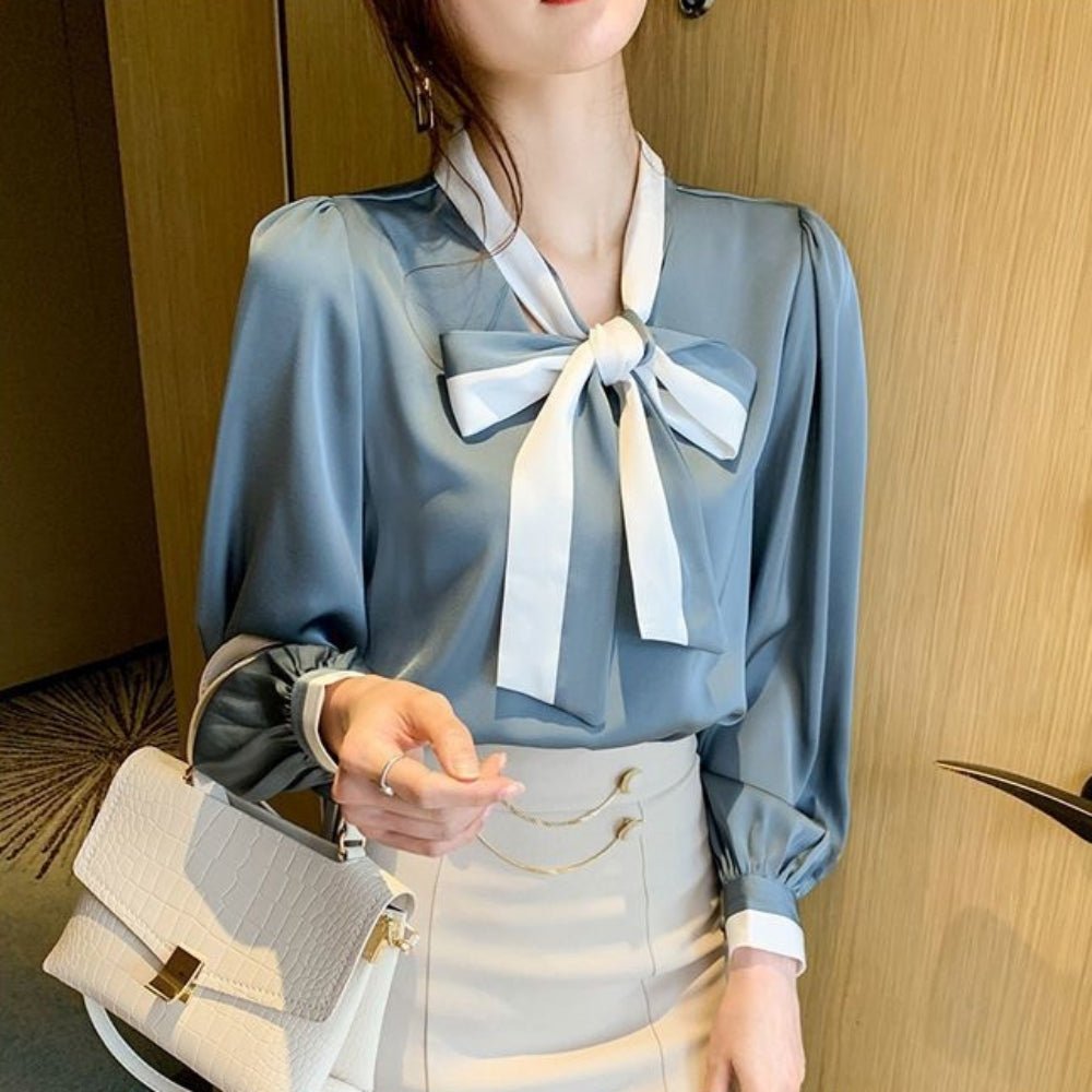 2色ボウタイブラウス｜オフィスカジュアル レディース 通販【ミレジェネ】