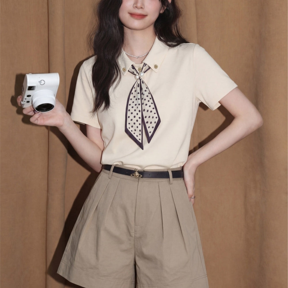 タイ付きポロカラーＴシャツ