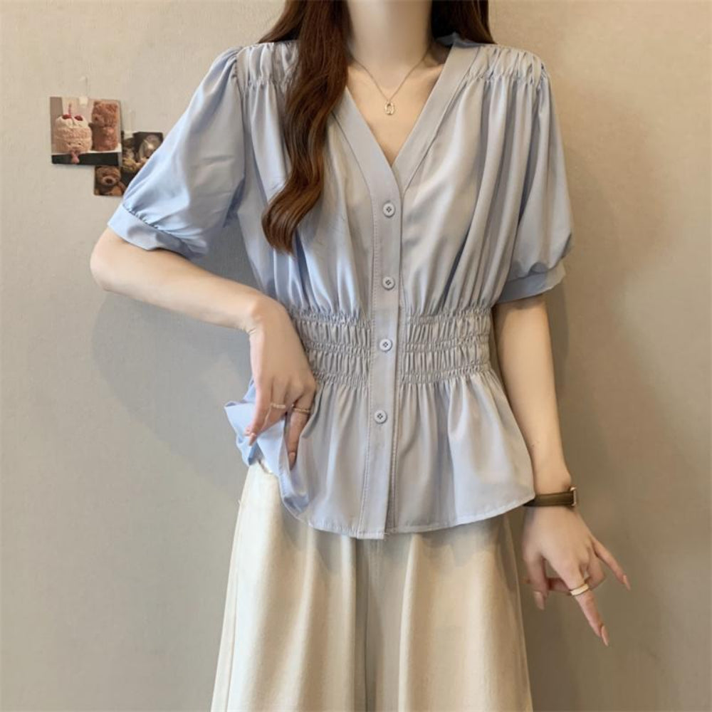 ウエストシャーリングブラウス