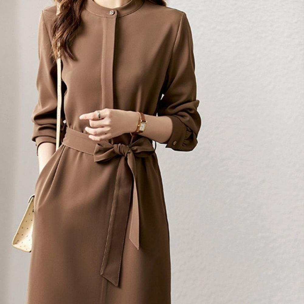 ウエストリボンミドル丈ワンピース