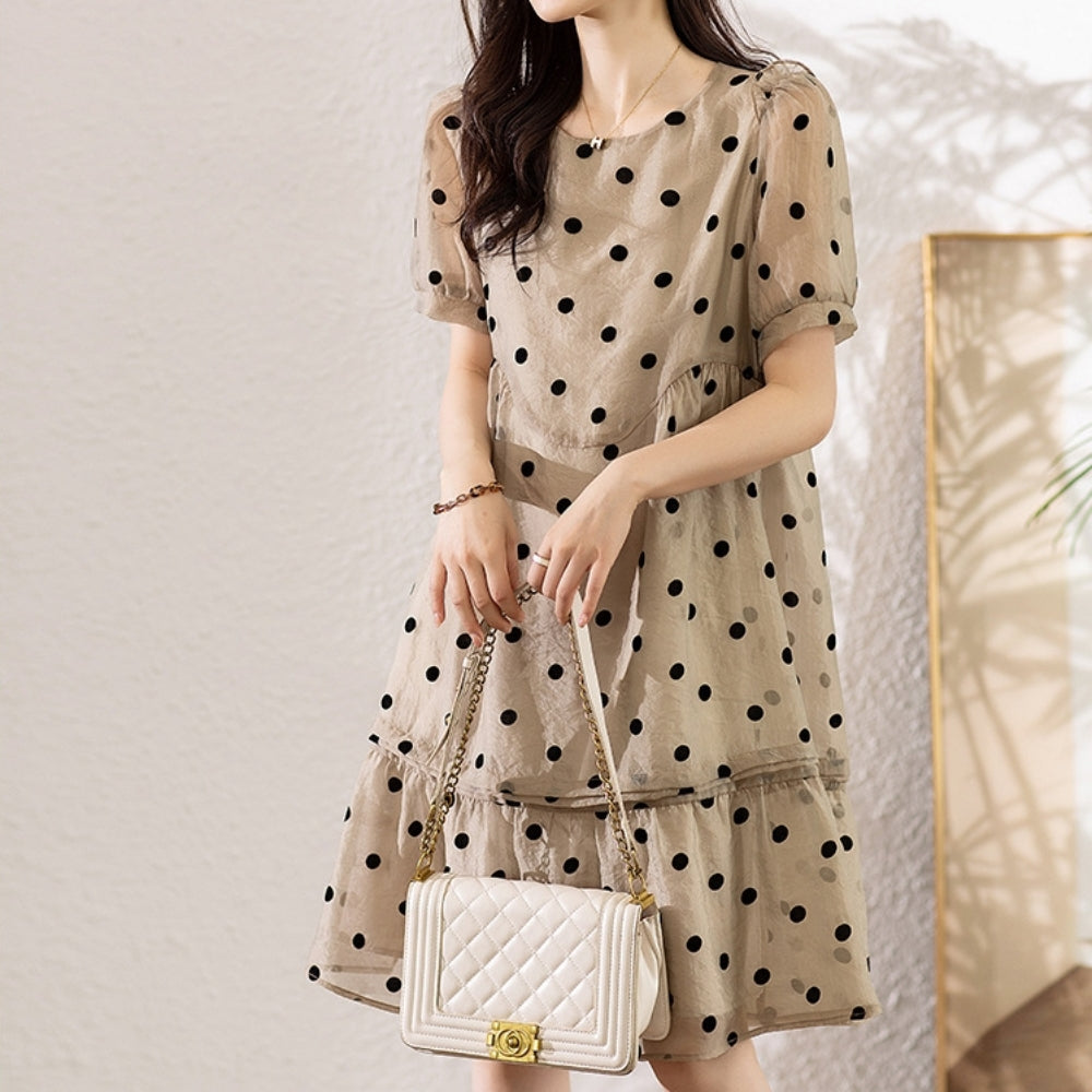 ドット柄シフォンワンピース