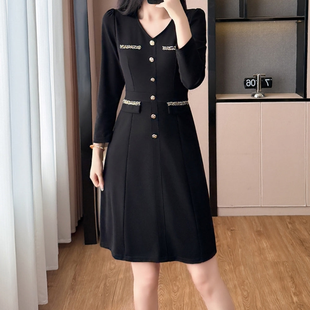 フロントボタン７分袖ワンピース