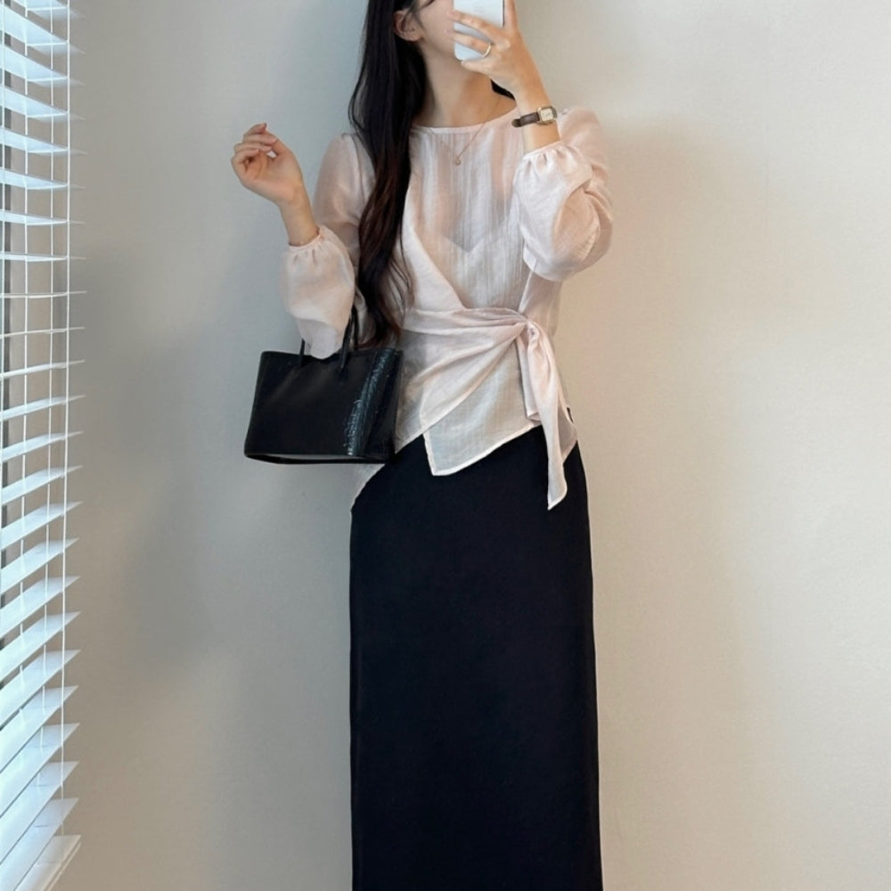 ラウンドネックアシメシアートップス