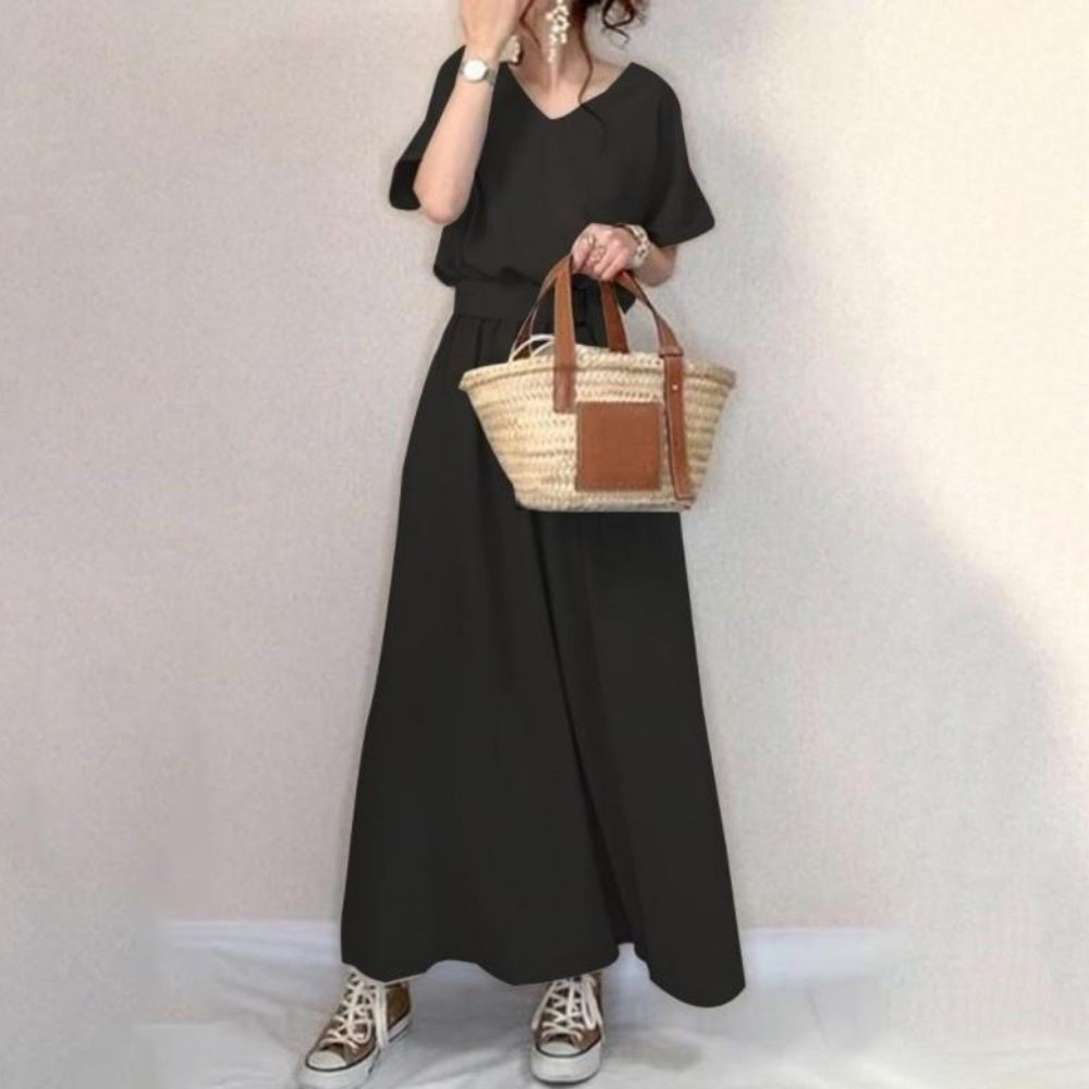 Vネックトップス・ロングスカートセットアップ