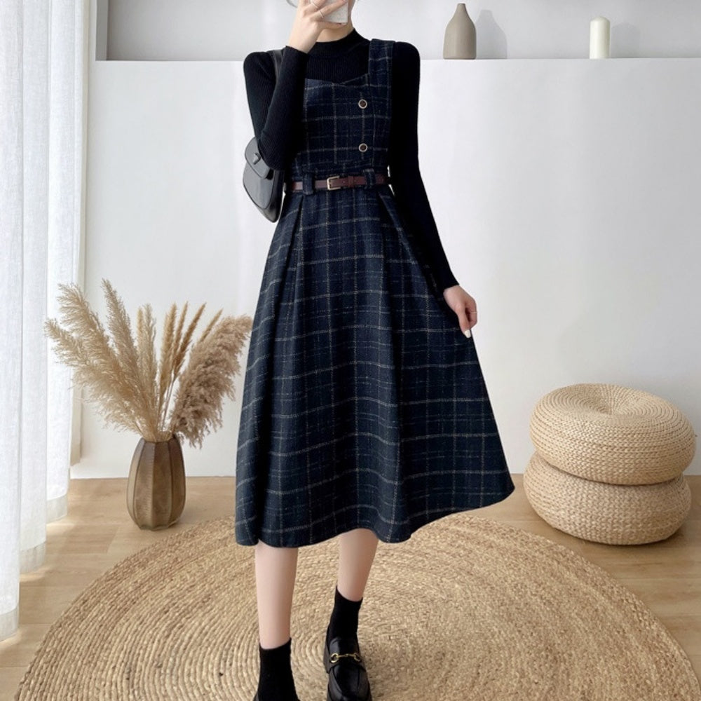 ベルト付きチェックジャンパースカート｜オフィスカジュアル