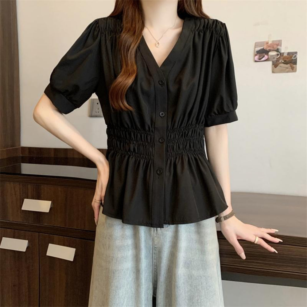 ウエストシャーリングブラウス