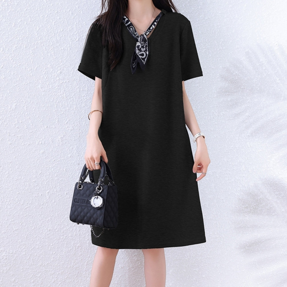 スカーフ付スウェット地ワンピース