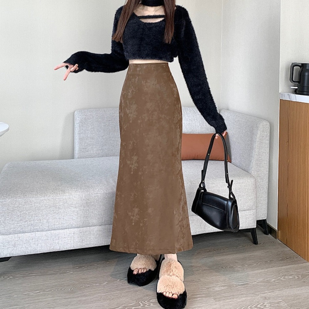 ハイウエストレトロスエードスカート