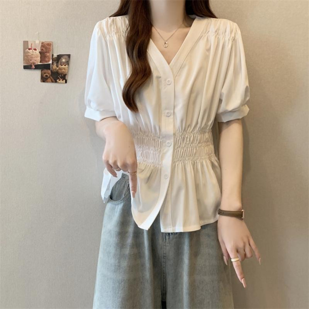 ウエストシャーリングブラウス