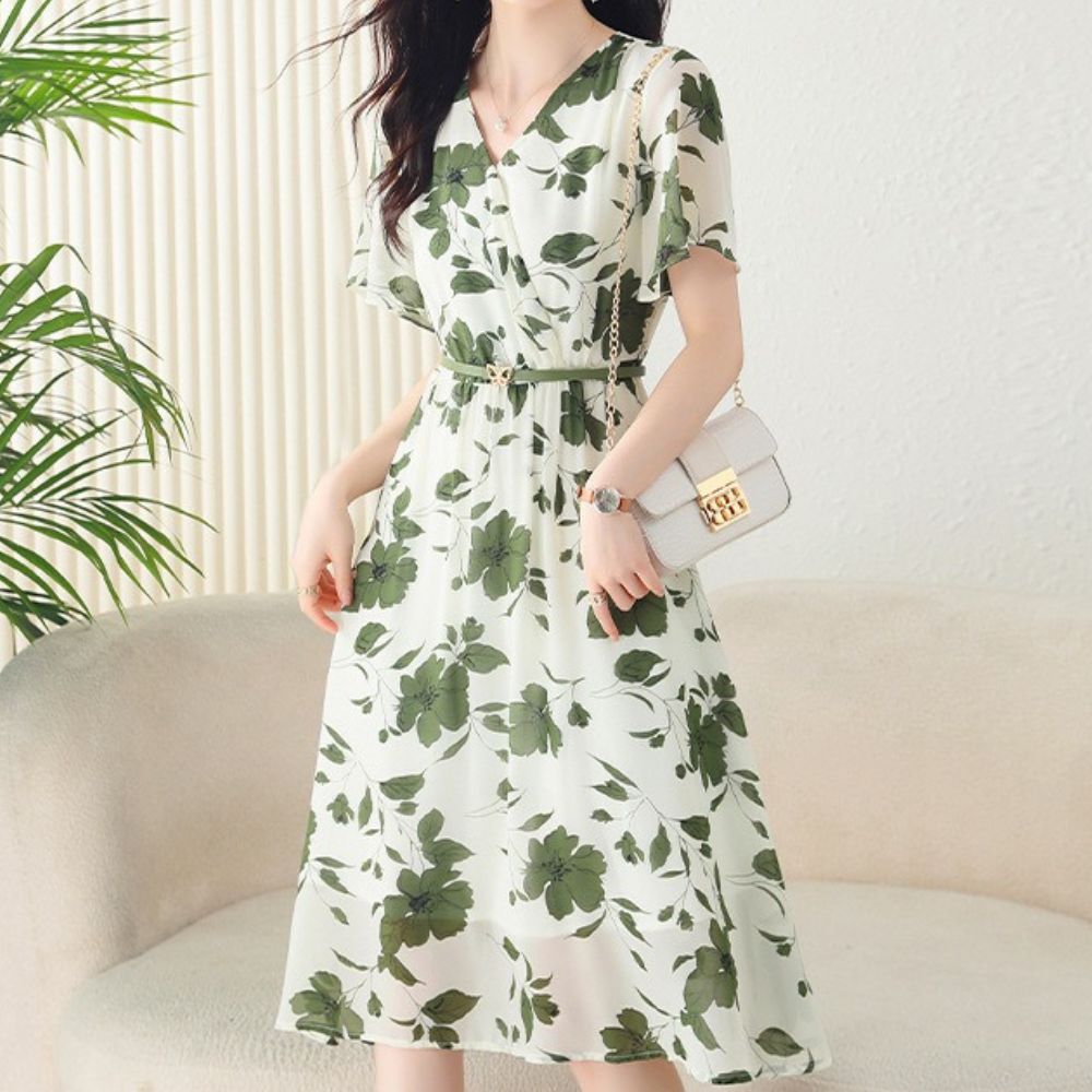 花柄シフォンワンピース