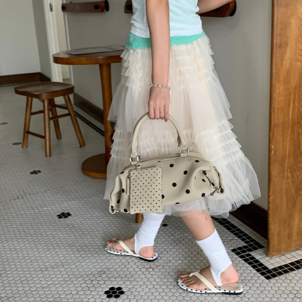 ポーチ付きドットボストンバッグ