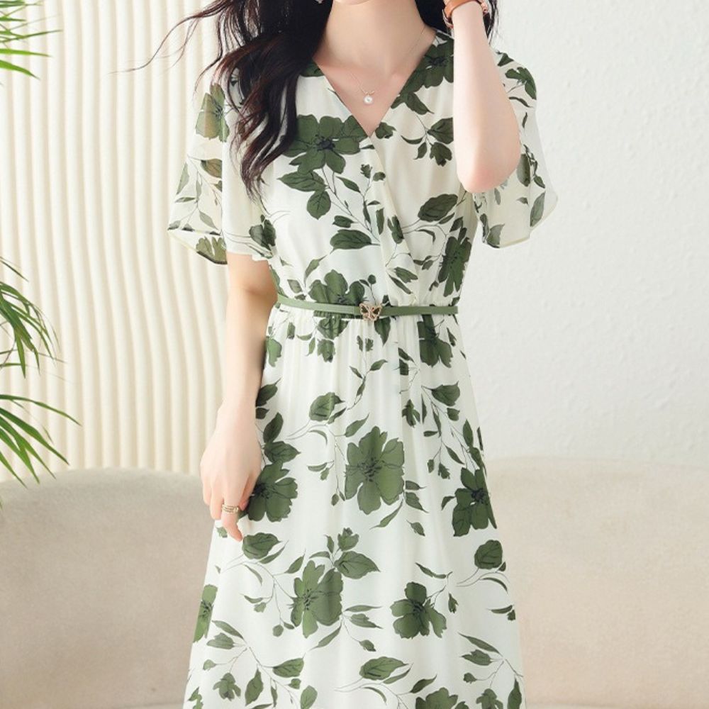 花柄シフォンワンピース