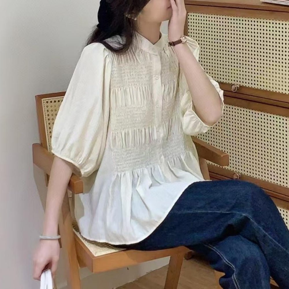 フロントシャーリング5分袖ブラウス｜オフィスカジュアル レディース 通販【ミレジェネ】