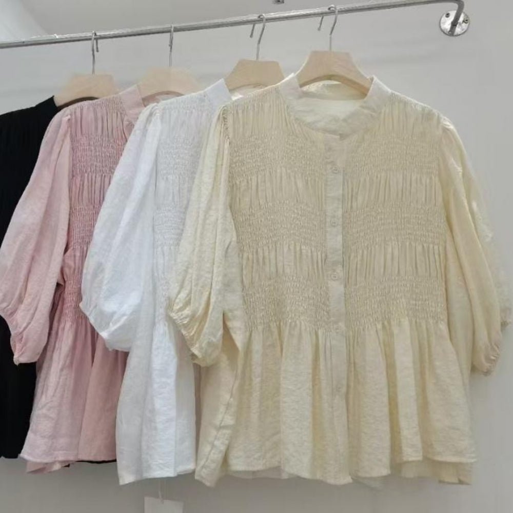 フロントシャーリング5分袖ブラウス｜オフィスカジュアル レディース 通販【ミレジェネ】