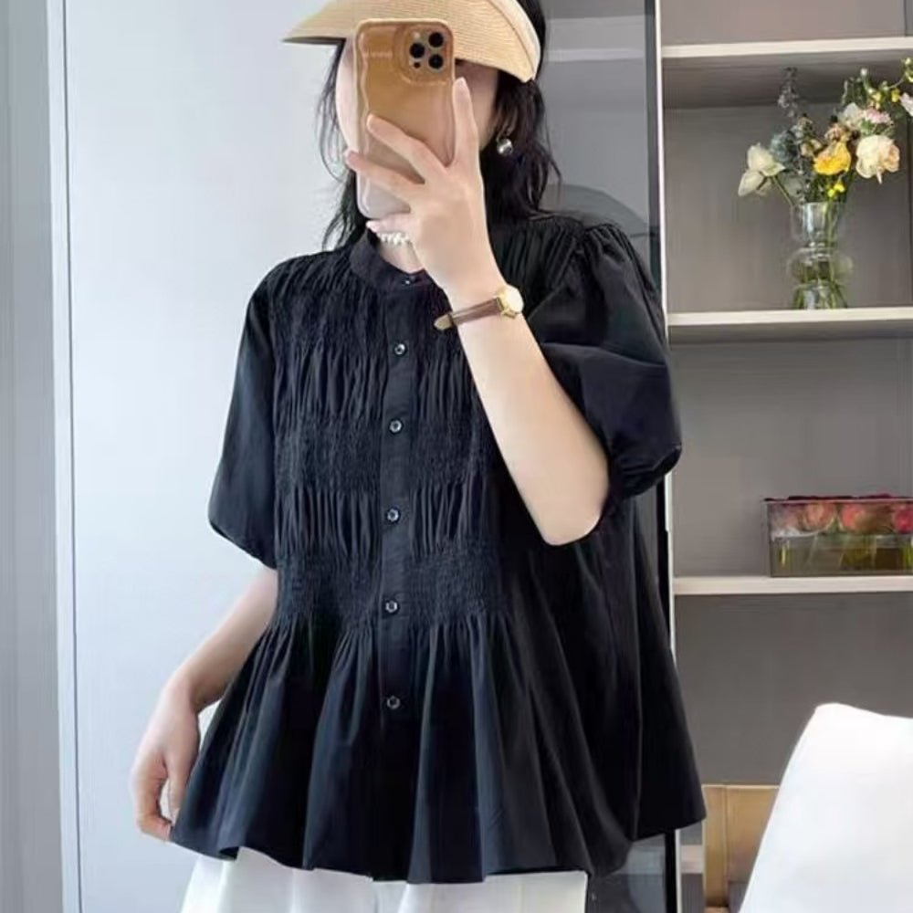 フロントシャーリング5分袖ブラウス｜オフィスカジュアル レディース 通販【ミレジェネ】